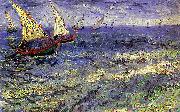 Boats at Sea, Saintes-Maries-de-la-Mer, Vincent Van Gogh